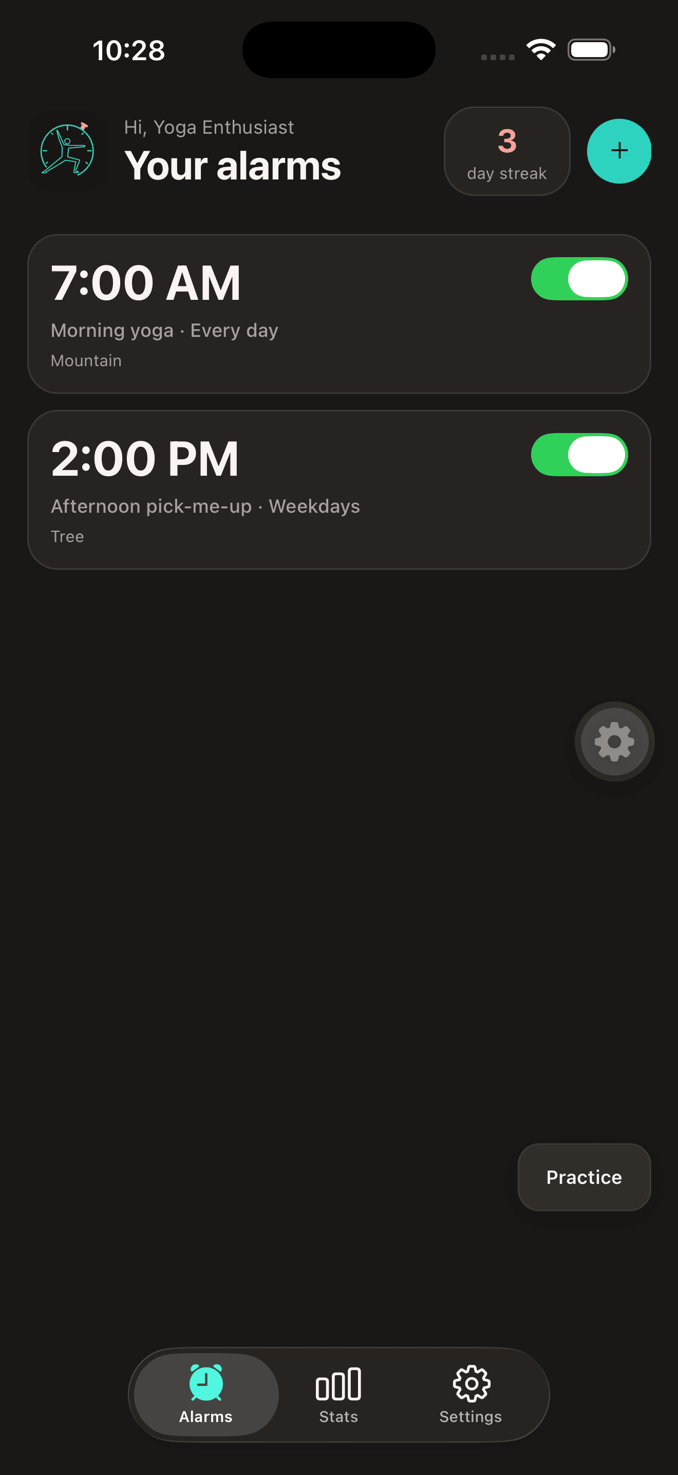 Yogalarm daytime stand and stretch reminder settings